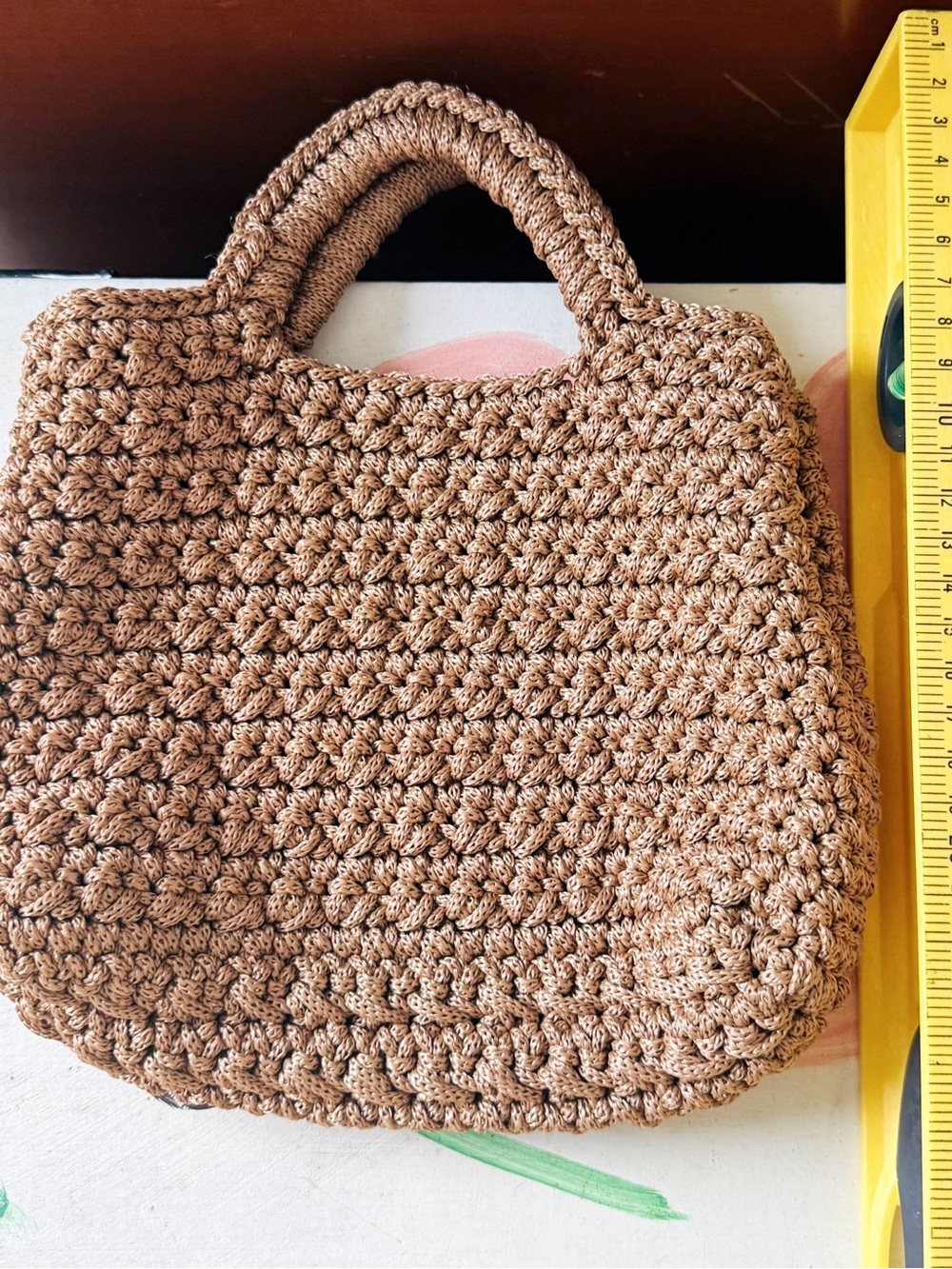 Crochet Tote Bag - Brown/ Gold